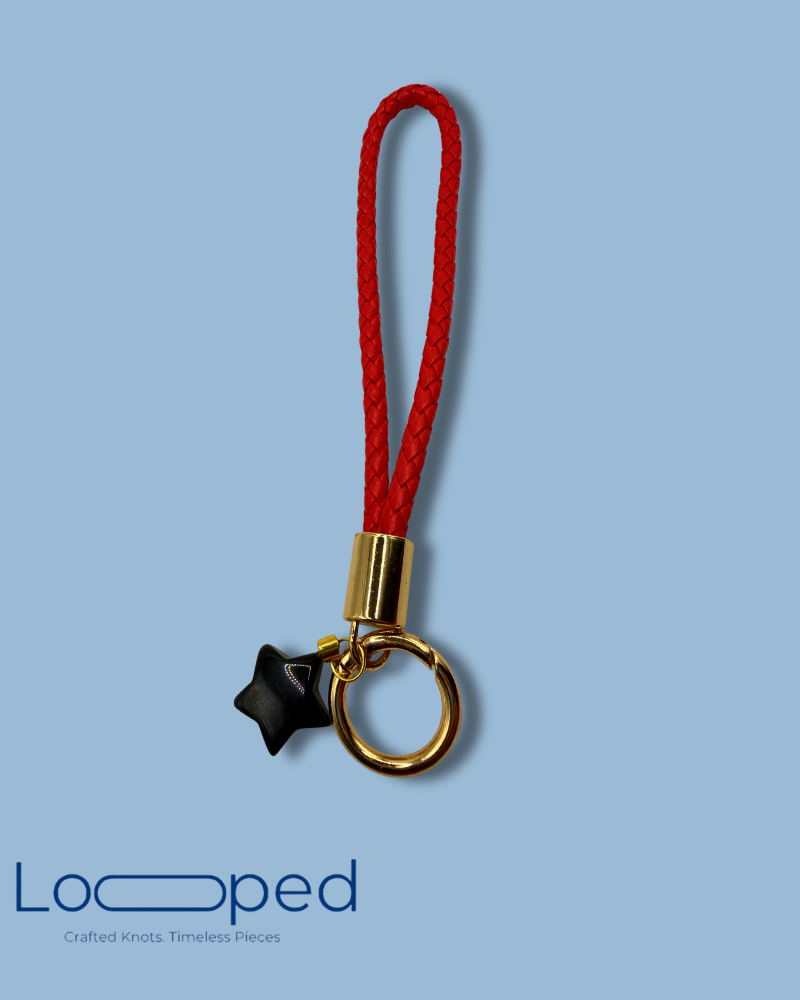 Crimson Star Leather Keychain