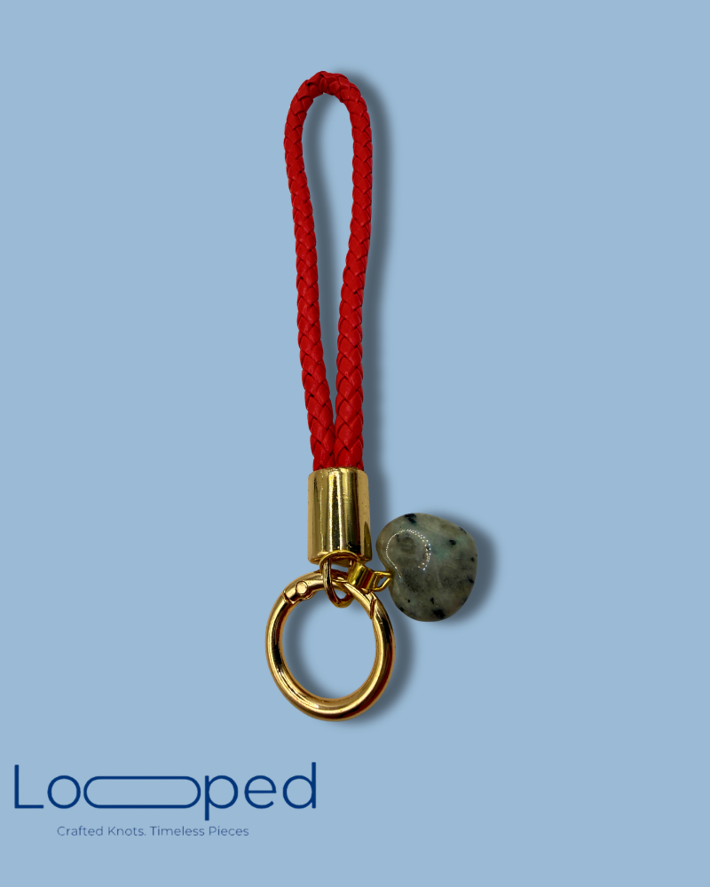 Scarlet Stone Leather Keychain